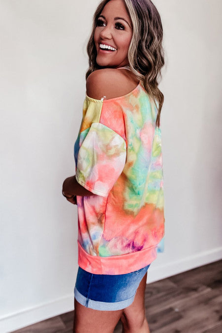 Tie Dye Print Cold Shoulder