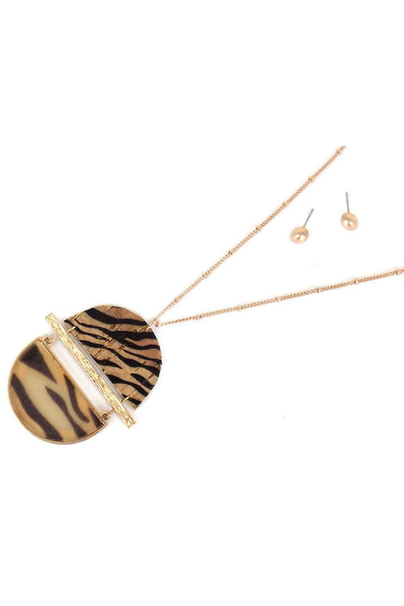 Tiger Cork Disk Necklace And Earrings Set