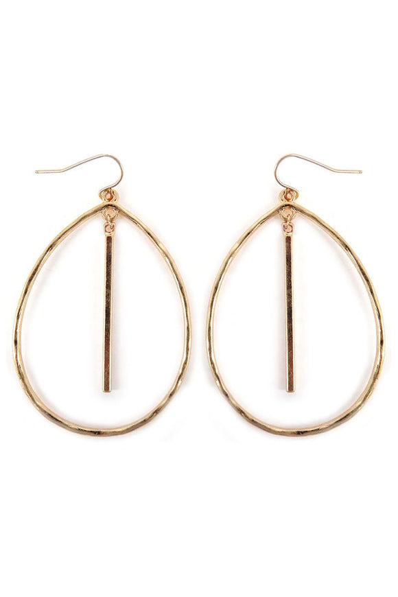 WORN GOLD BAR TEARDROP EARRINGS