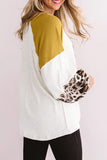 Leopard Long Sleeve Waffle Knit White Blouse