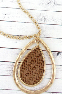 Brown And Gold Double Teardrop Pendant Necklace