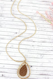 Brown And Gold Double Teardrop Pendant Necklace