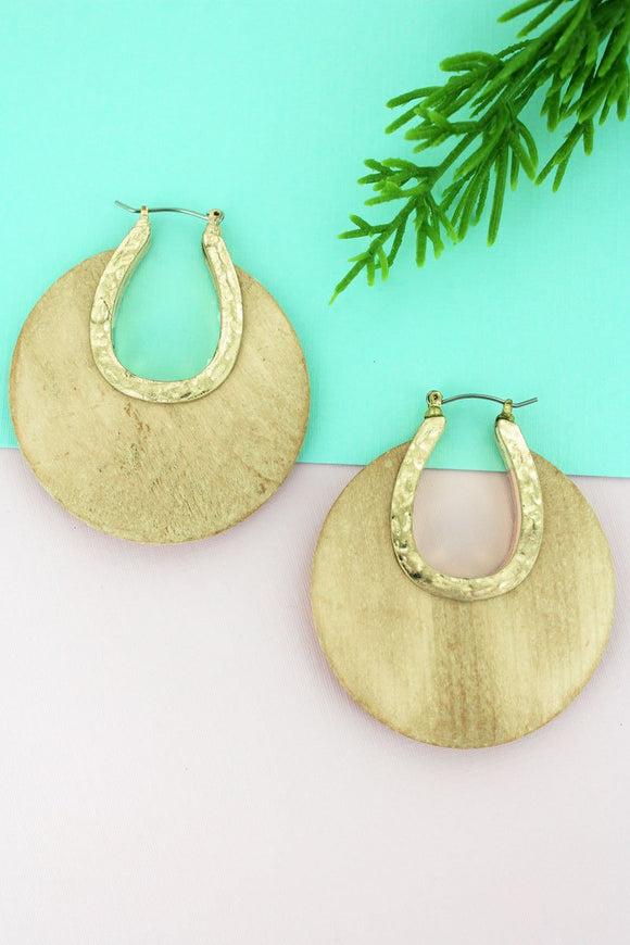 IVORY WOOD AND GOLDTONE CRESCENT HOOP EARRINGS