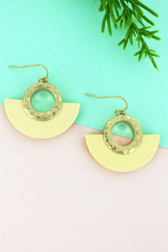 Ivory Wood And Gold Half Moon Earrings