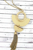 Ivory Wood And Gold Half Moon Tassel Necklace