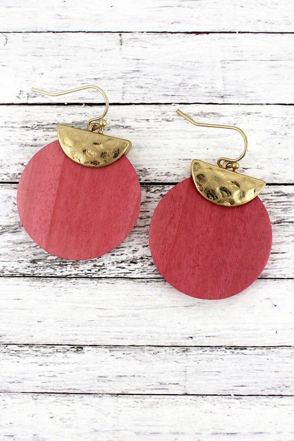 Half Moon And Pink Wood Earrings