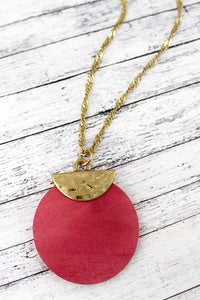 Half Moon And Pink Wood Necklace