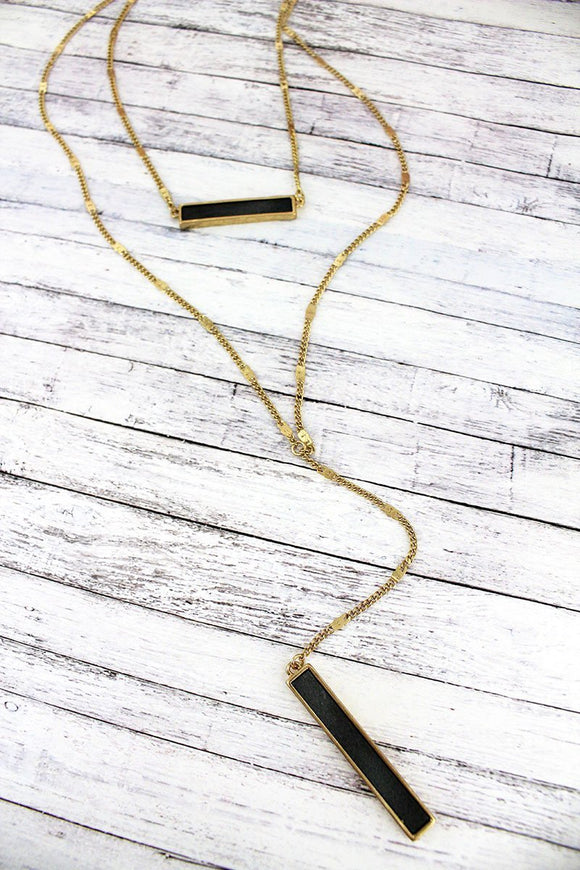 Gray Wood Bar And Gold Layered Necklace