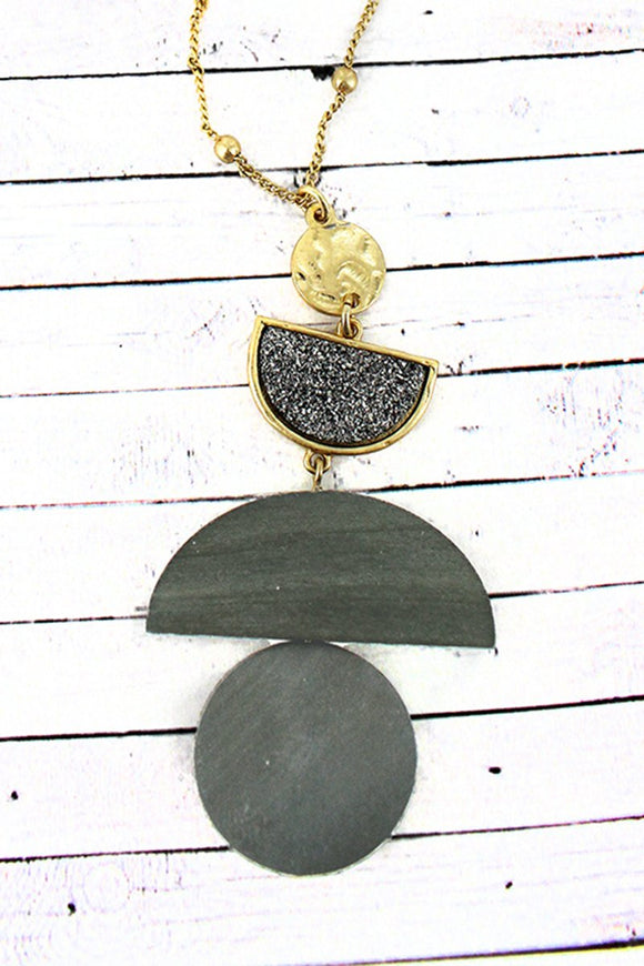 Druzy And Wood Pendent Necklace