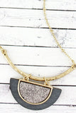 Druzy And Wood Half Moon Necklace