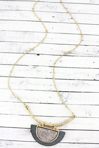 Druzy And Wood Half Moon Necklace