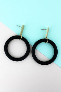 Gold Bar And Black Hoop Earrings