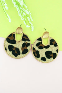 GOLDTONE AND TAN LEOPARD FAUX FUR CUT-OUT DISK EARRINGS