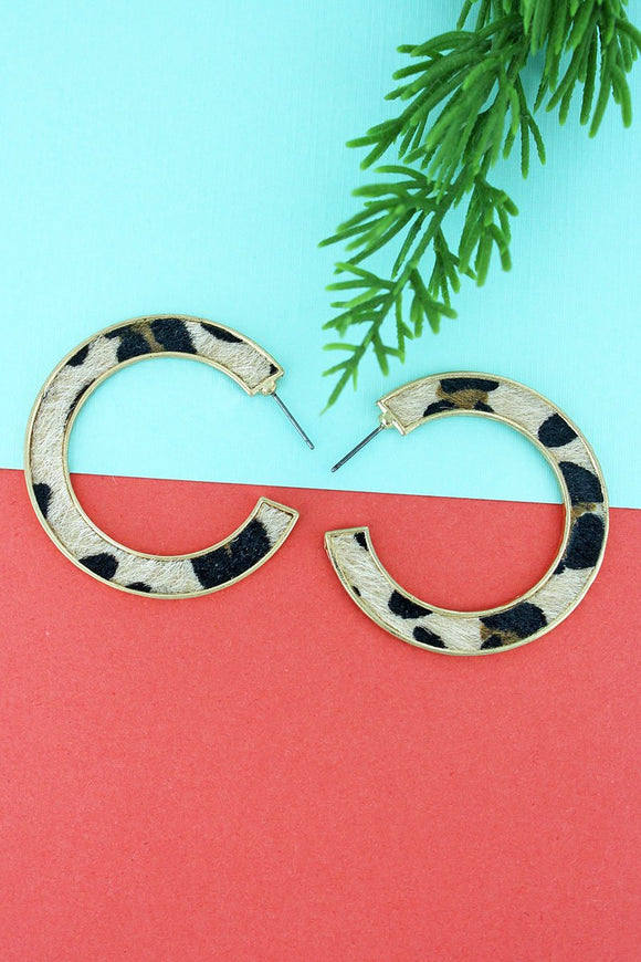 Tan Leopard Animal Hoop Earrings