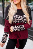 Long Sleeve Black Leopard And Burgundy Top