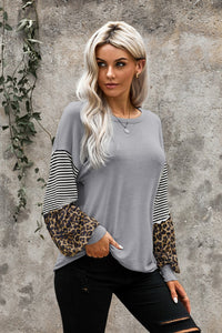 Gray Leopard Striped Long Sleeve