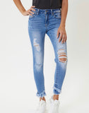 Kan Can- Mid Rise Hem Detail Ankle Skinny Jeans