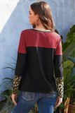 Black And Burgundy Leopard Long Sleeve Tie Front