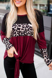 Long Sleeve Black Leopard And Burgundy Top