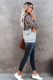 Gray Pocketed Half Zip Leopard Pullover