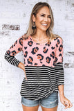 Pink Leopard & Black Stripe Colorblock Top