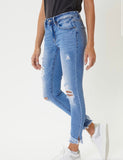 Kan Can- Mid Rise Hem Detail Ankle Skinny Jeans