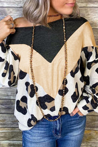 Leopard Print Cold Shoulder Long Sleeve Top