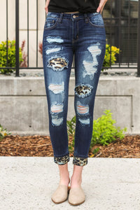 Kan Can- Mid Rise Leopard Skinny