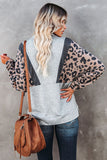 Gray Pocketed Half Zip Leopard Pullover