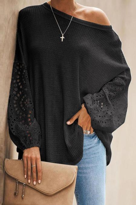 Black Loose Casual Puffy Sleeve Top