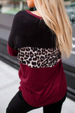 Long Sleeve Black Leopard And Burgundy Top