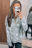 Gray Star Print Zip Collar Sweatshirt