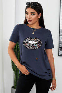 Leopard Lip Distressed Tee