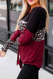 Long Sleeve Black Leopard And Burgundy Top