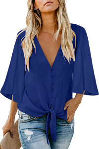 Blue Button & Tie Blouse