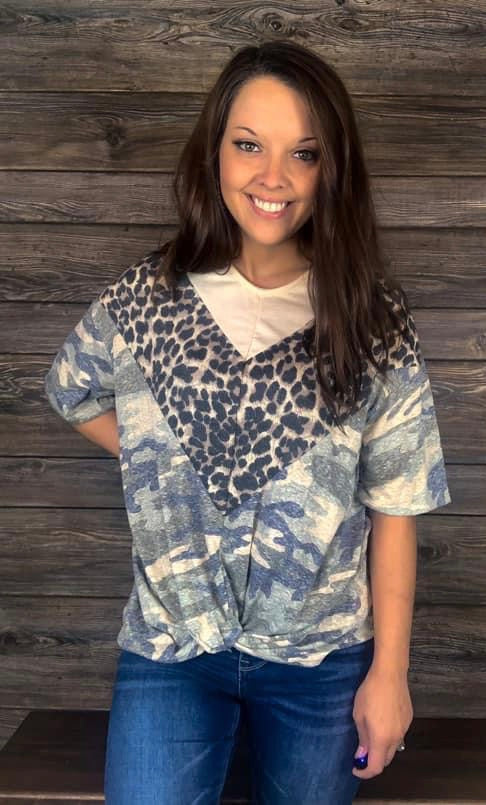 Camo & Cheetah Twist Top (Available In Plus Size)