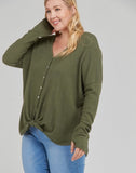 Waffle Knit Button-Down Olive Top (Available In Plus Size)