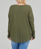 Waffle Knit Button-Down Olive Top (Available In Plus Size)