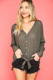 Waffle Knit Button-Down Gray Top (Available In Plus Size)