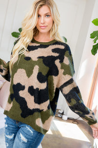 Camouflage Print Soft Knit Sweater