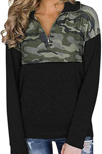 Camo & Black Kangaroo Pocket 1/3 Zip Sweatshirt