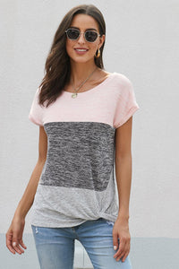 Pink, Dark Gray & Light Gray Twist Top