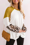 Leopard Long Sleeve Waffle Knit White Blouse