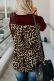 Burgundy Long Sleeve Top With Leopard Pocket