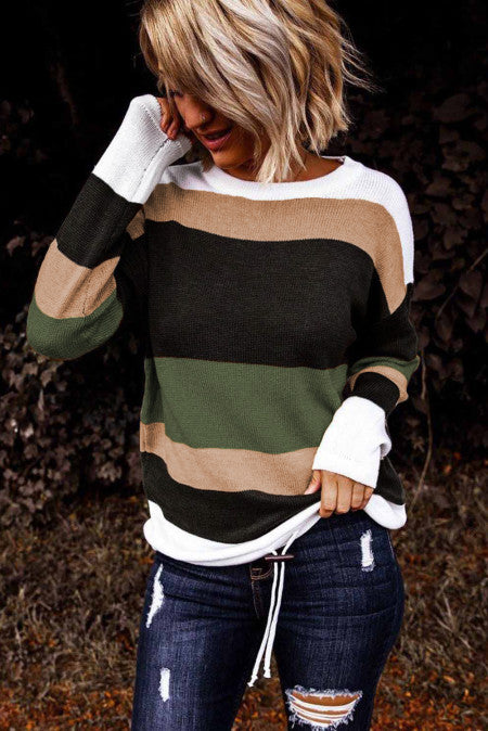 Green Colorblock Knit Sweater