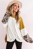 Leopard Long Sleeve Waffle Knit White Blouse