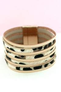 LIGHT BROWN AND LEOPARD STRIPE MULTI-STRAND MAGNETIC BRACELET