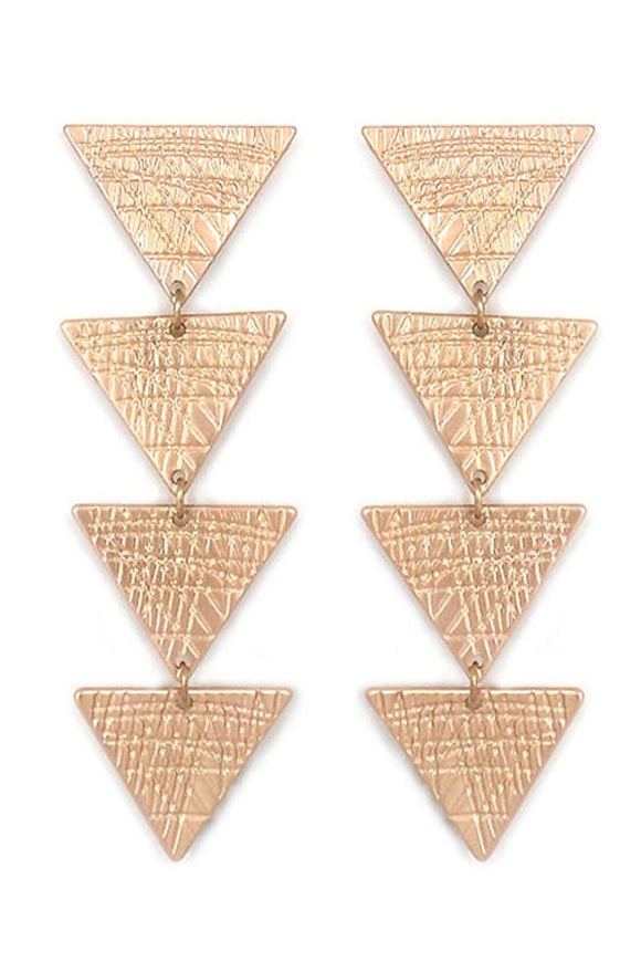 FOUR TIER MATTE GOLDTONE SCRATCHED TRIANGLE EARRINGS