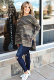 Oversize Camo Side Slits Long Sleeve