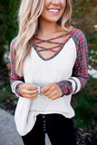 Plaid Criss Cross Waffle Knit Long Sleeve